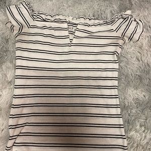 black and white off the shoulder tee shirt